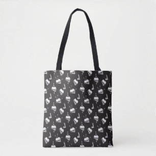 Skull Pattern with Weapons: Dark Background. Tote Bag
