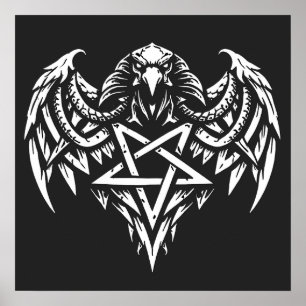 Skull Pentagram Tribal by BurnsInhell Poster