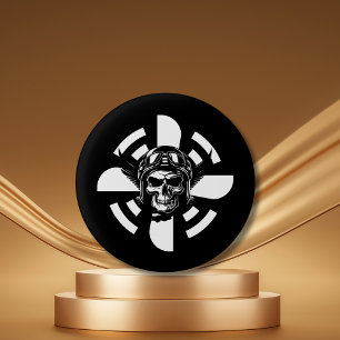 Skull Pilot & Aeroplane Propeller, Minimalist,Blac 3 Cm Round Badge