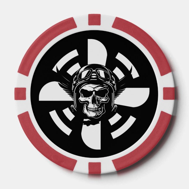 Skull Pilot & Aeroplane Propeller, Minimalist,Blac Poker Chips (Front)