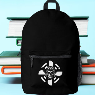 Skull Pilot & Aeroplane Propeller, Minimalist,Blac Printed Backpack