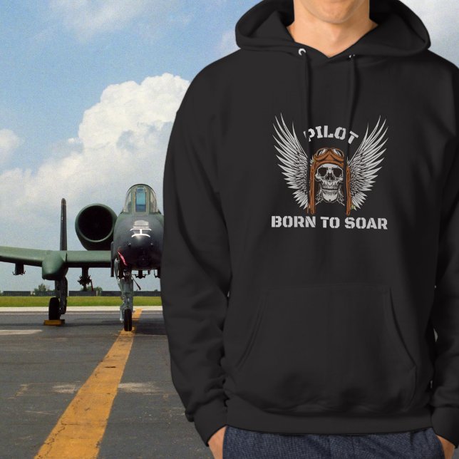 Skull Pilot, Born to Soar Typography, Aviation  Hoodie (Creator Uploaded)
