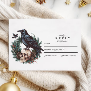 Skull & Pine Raven Gothic Wedding RSVP Card