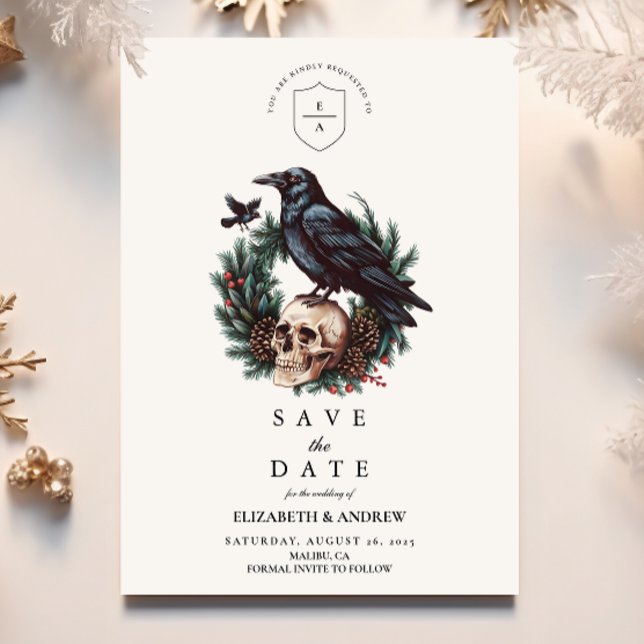 Skull & Pine Raven Gothic Wedding Save The Date (Creator Uploaded)