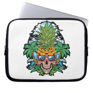 Skull Pineapple Head With Glasses And Coconut Tree Laptop Sleeve