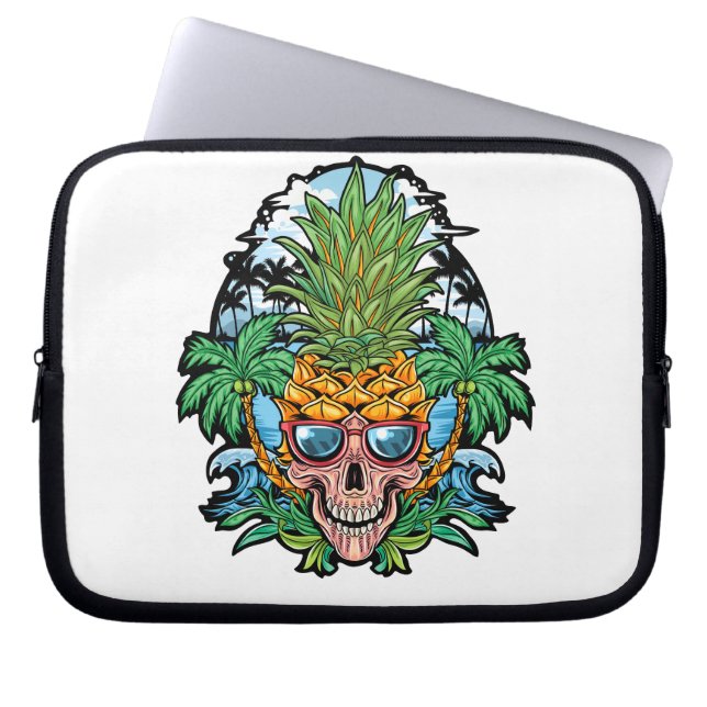 Skull Pineapple Head With Glasses And Coconut Tree Laptop Sleeve (Front)