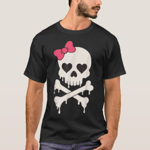 Skull Pink Bow Dripping Crossbone Halloween T-Shirt