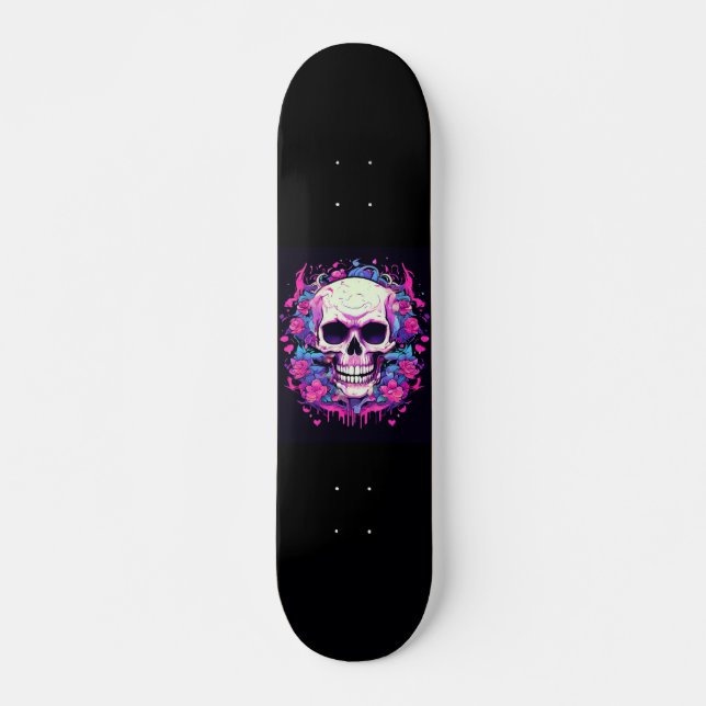 Skull Pink Roses Skateboard (Front)