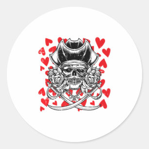 Skull Pirate Hearts Valentines Day Cute Jolly Roge Classic Round Sticker