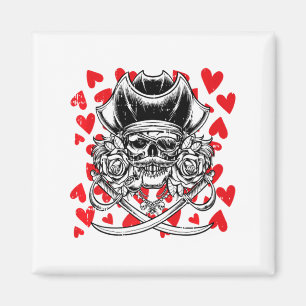 Skull Pirate Hearts Valentines Day Cute Jolly Roge Magnet