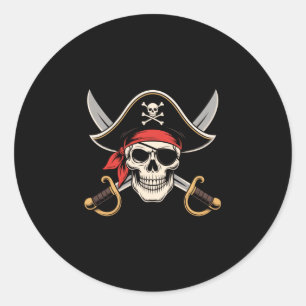 Skull pirate jolly roger flag halloween funny classic round sticker