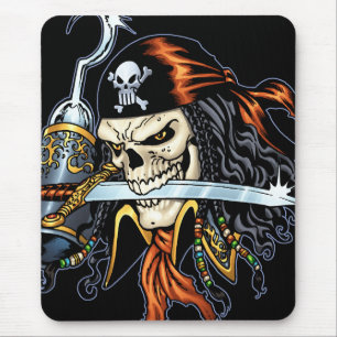 Skull Pirate with Sword and Hook by Al Rio Mouse Mat