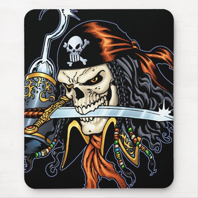 Skull Pirate with Sword and Hook by Al Rio Mouse Mat (Front)