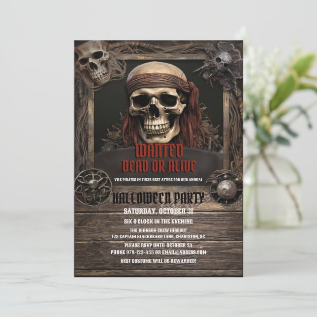 Skull Pirate Wood Invitation (Standing Front)