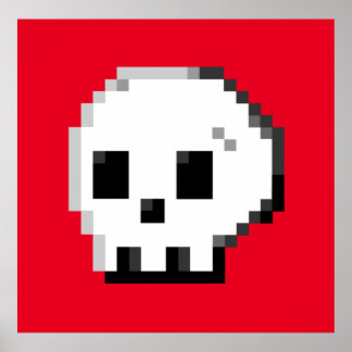 Skull pixel art 8 bit red Poster