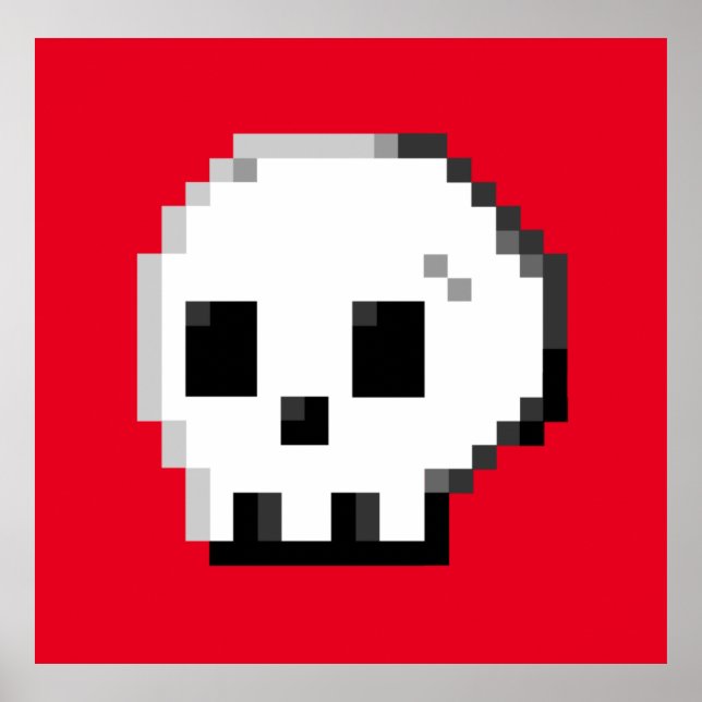 Skull pixel art 8 bit red Poster (Front)