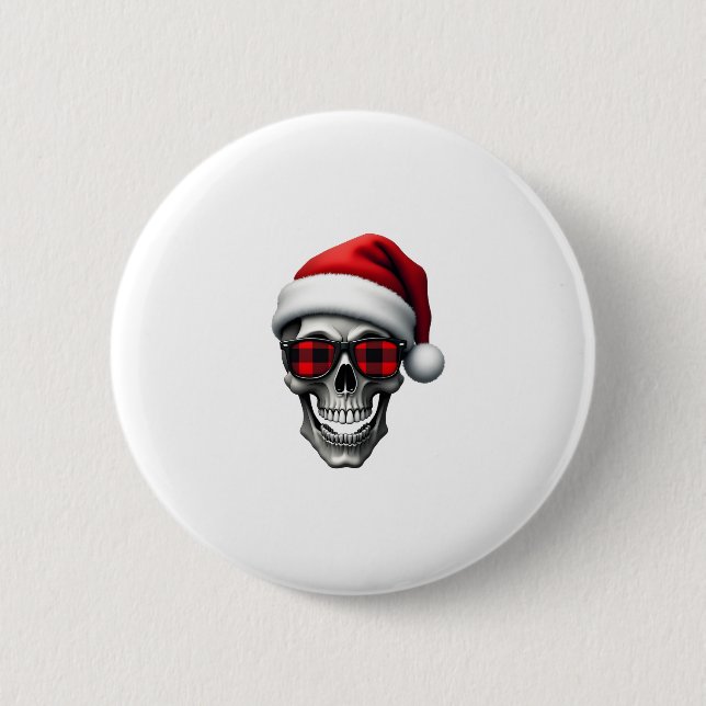 Skull Plaid Santa Hat Christmas Pajama Cool Skelet 6 Cm Round Badge (Front)