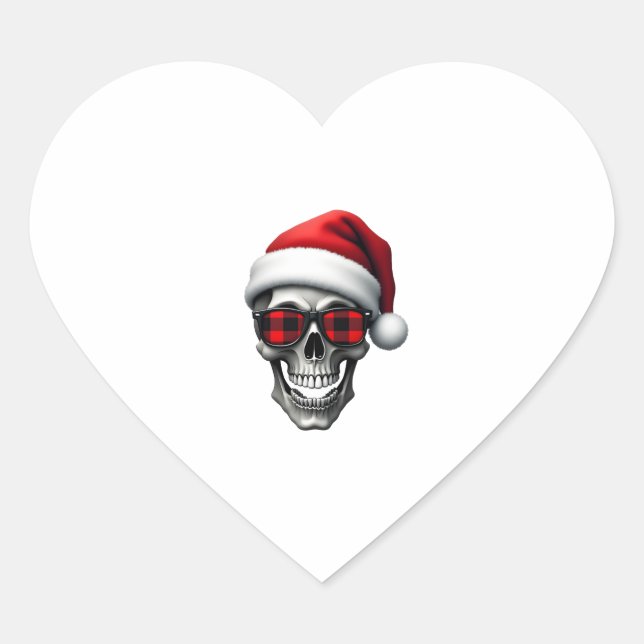 Skull Plaid Santa Hat Christmas Pajama Cool Skelet Heart Sticker (Front)