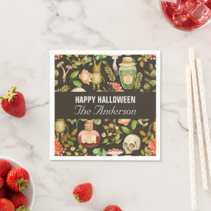 Skull Plant Mushroom Flower Abstract Halloween Napkin