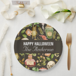 Skull Plant Mushroom Flower Abstract Halloween Paper Plate