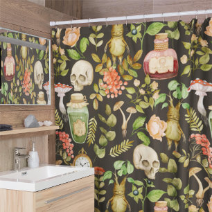 Skull Plant Mushroom Flower Abstract Halloween Shower Curtain