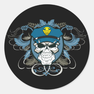Skull Police Officer Classic Round Sticker