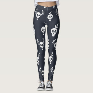 Skull Polka: Botanical Humourous Pattern Leggings