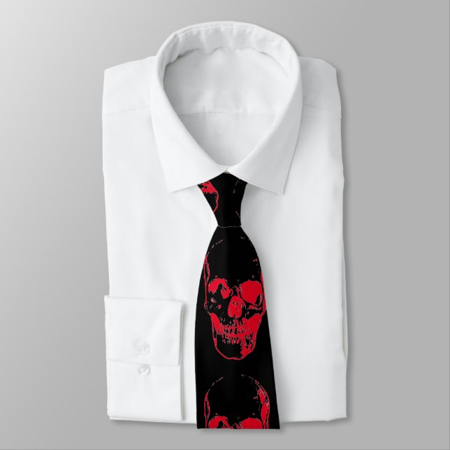 Skull Pop Art Black & Red Tie (Tied)