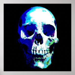 Skull Pop Art Blue Colour Poster
