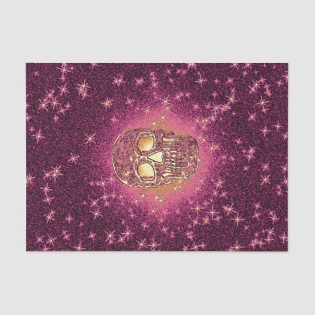 Skull Pop Art Gold Purple Glitter Colourful Tissue Paper (Front)