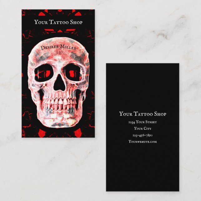 Skull Pop Art Gothic Black Red Modern Tattoo Shop Business Card (Front/Back)