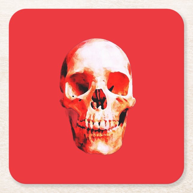 Skull Pop Art Illustration Square Paper Coaster (Front)
