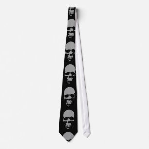Skull Pop Art Neck Tie - Grey Black