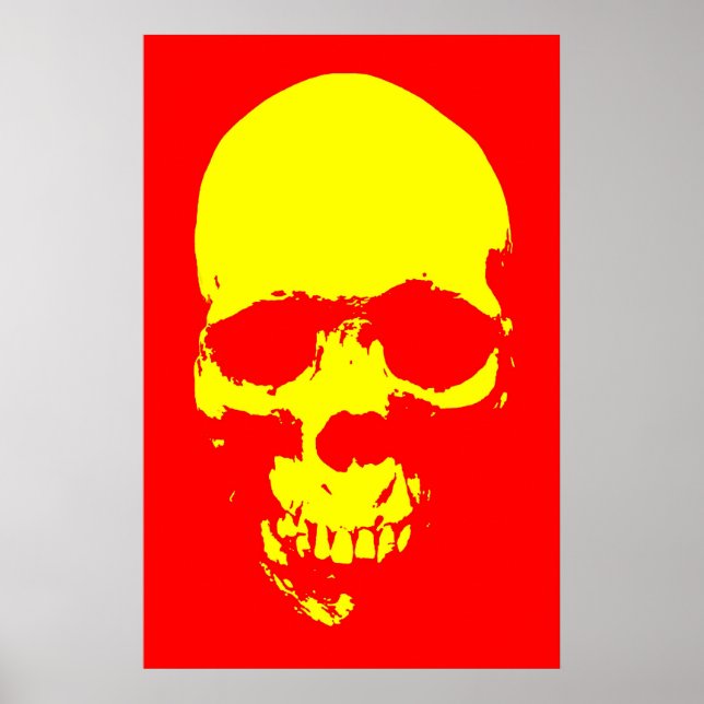 Skull Pop Art Poster - Red & Yellow (Front)