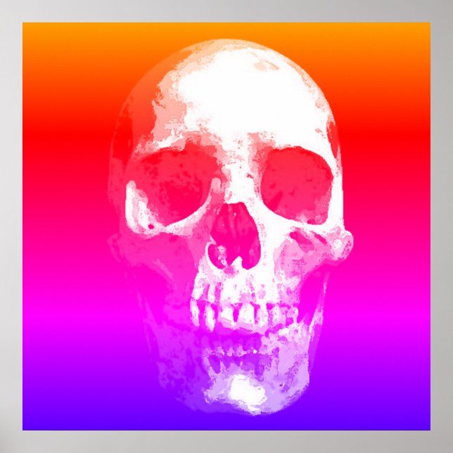 Skull Pop Art Red Blue Pink Poster (Front)