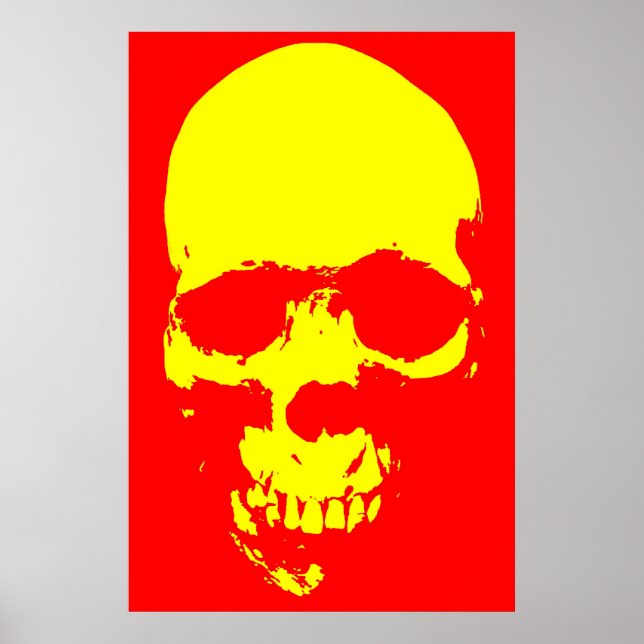 Skull Pop Art Red & Yellow Poster (Front)