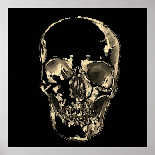 Skull Pop Art Sepia Black Retro Poster (Front)