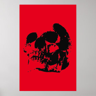 Skull Poster Print - Black & Red Pop Art