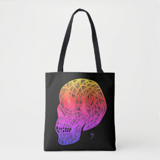 Skull Print Tote Bag With Sunset Colors Skull