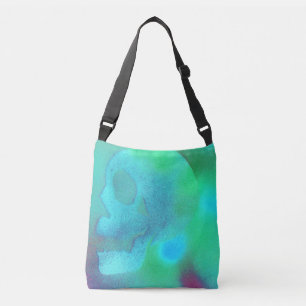Skull Print Tote or Cross Body Bag Blue Green