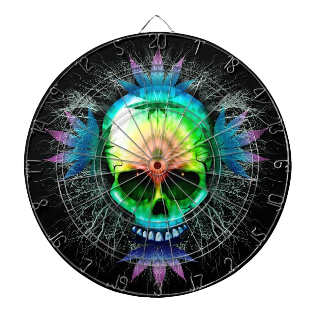 Skull Psychedelic Trippy Explosion Dartboard (Front)