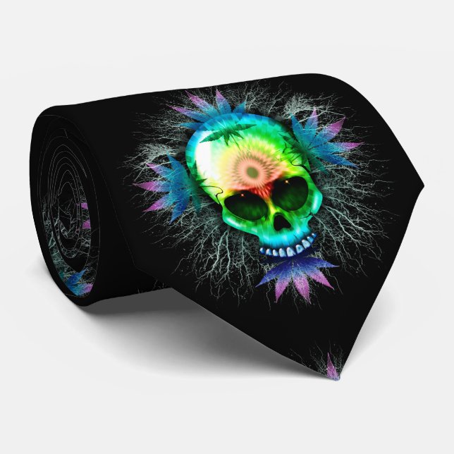 Skull Psychedelic Trippy Explosion mugs Tie (Rolled)