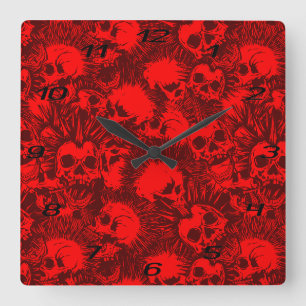 skull punk square wall clock