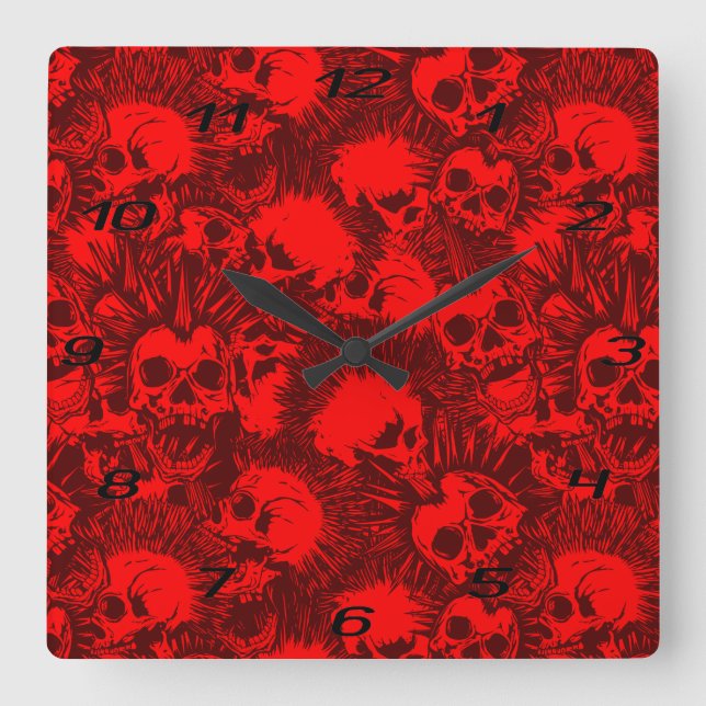 skull punk square wall clock (Front)