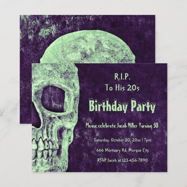 Skull Purple Green Birthday RIP To His 20s Budget  (Front/Back)