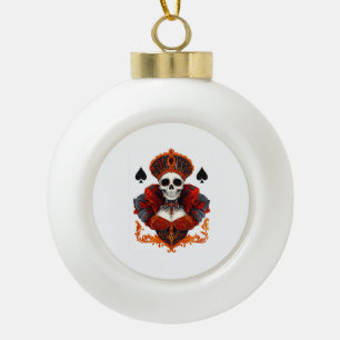 Skull Queen of Spades Ceramic Ball Christmas Ornament