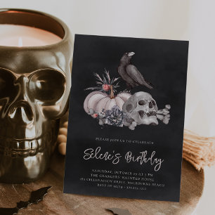 Skull & Raven Halloween Birthday Party Invitation
