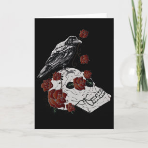 Skull, Raven & Roses Blank Greeting Card
