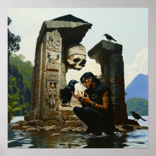 Skull Raven Sepulcher Witchy AI Art Matte Value Poster