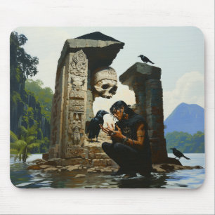 Skull Raven Sepulcher Witchy Dark Occult AI Art Mouse Mat
